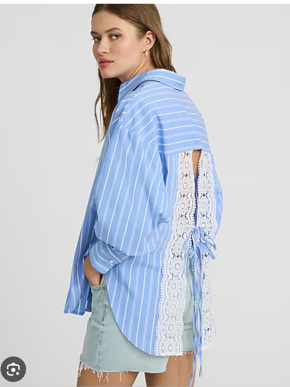 EXPRESS Blue Striped Lace-Back Button down Shirt- NWT